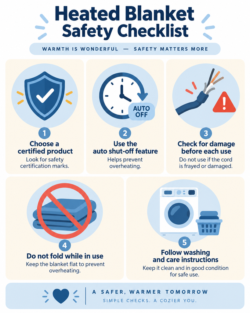 Heated blanket safety checklist infographic