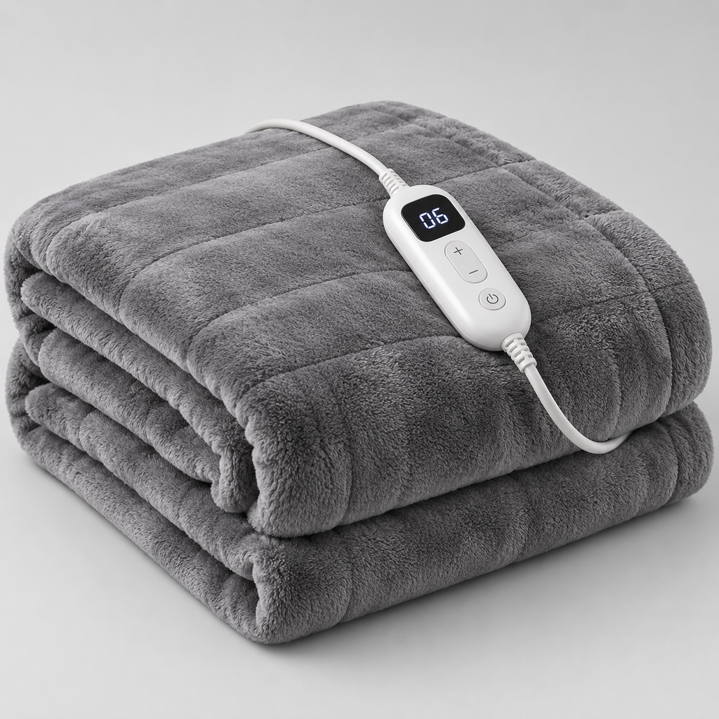 Bedsure grey heated throw blanket with digital controller