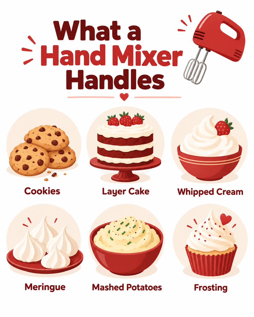 Infographic of baking jobs a hand mixer handles